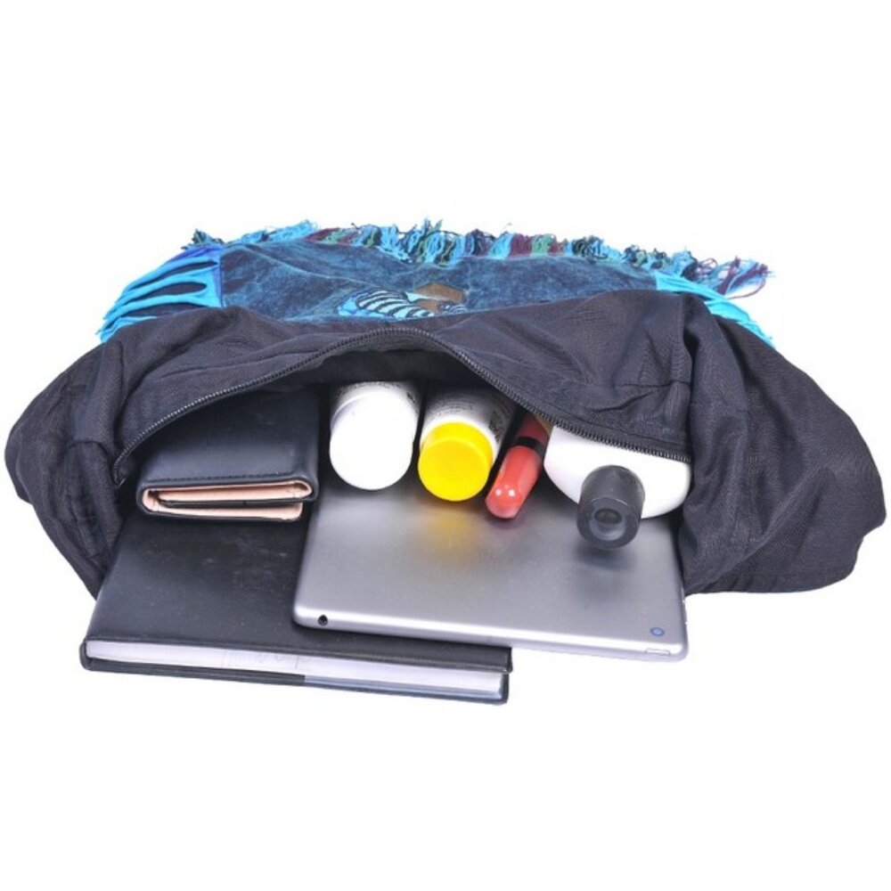 Mushroom Embroidered Hippie Boho Crossbody Cotton Hobo Bag - Picture 3 of 7